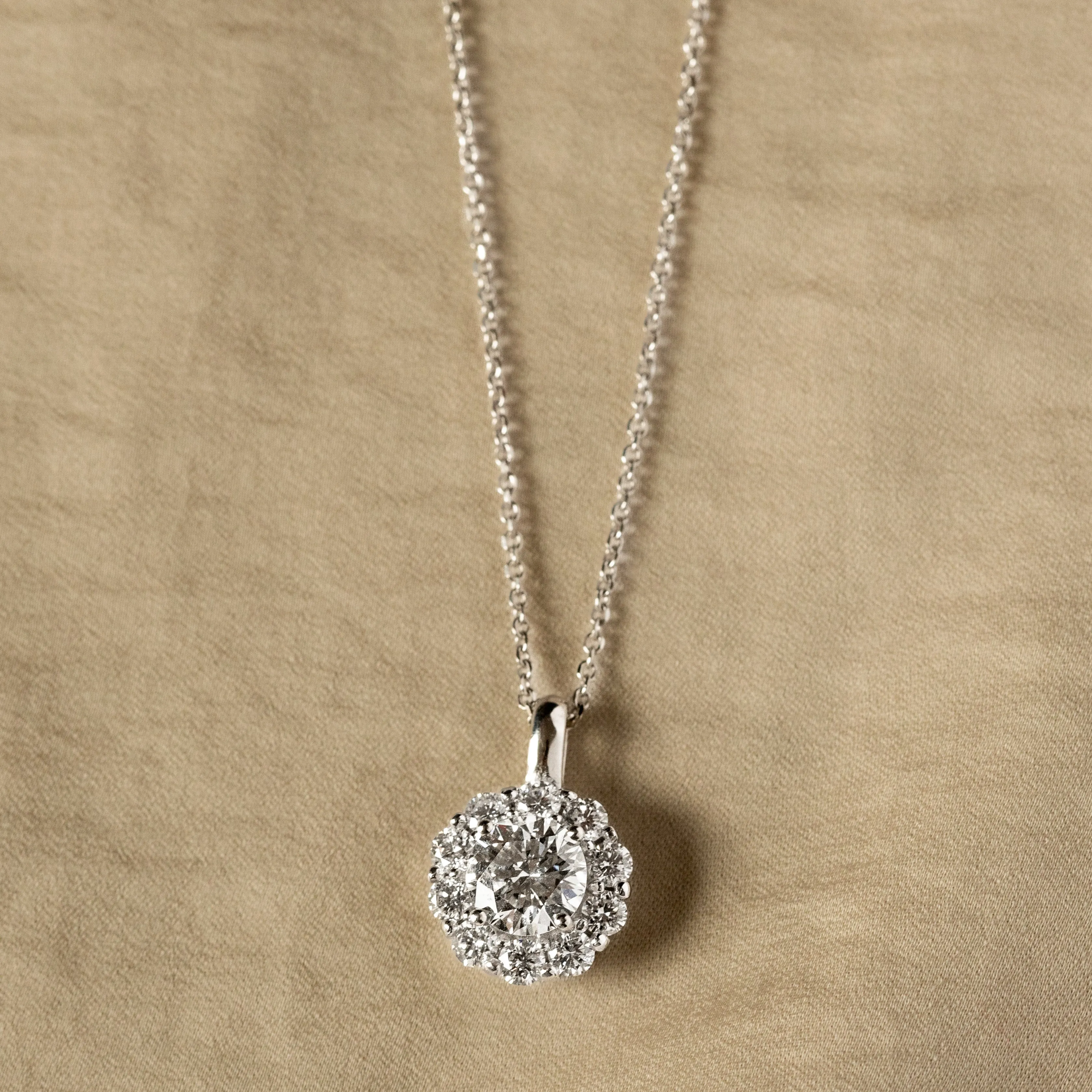 1.04 Carat Round Brilliant Diamond Halo Pendant Necklace