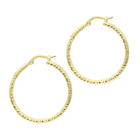 14K Gold Diamond Cut Sparkle Large Hoop Earrings, Diameter 27mm