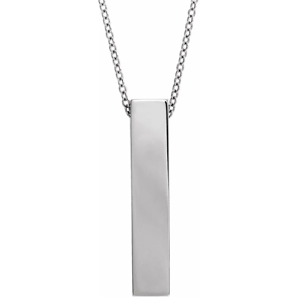 14k White Gold Brushed Vertical Bar Slide Necklace