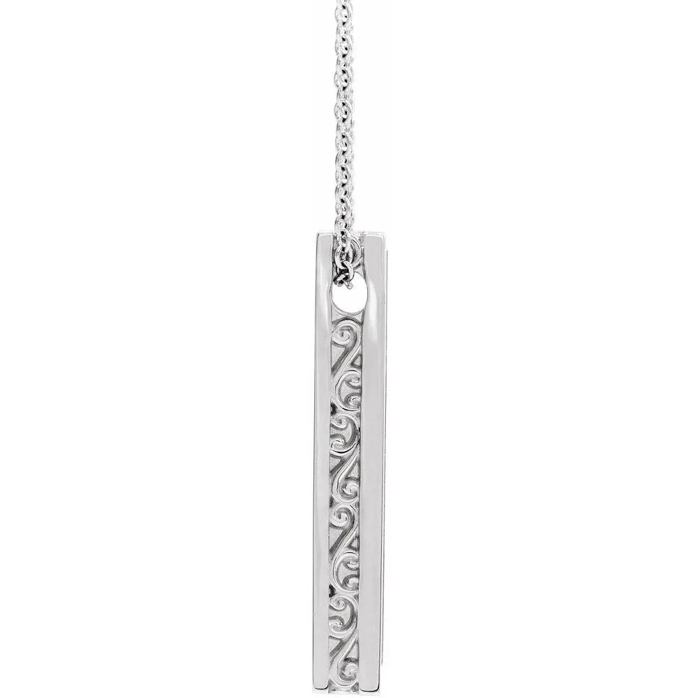 14k White Gold Brushed Vertical Bar Slide Necklace