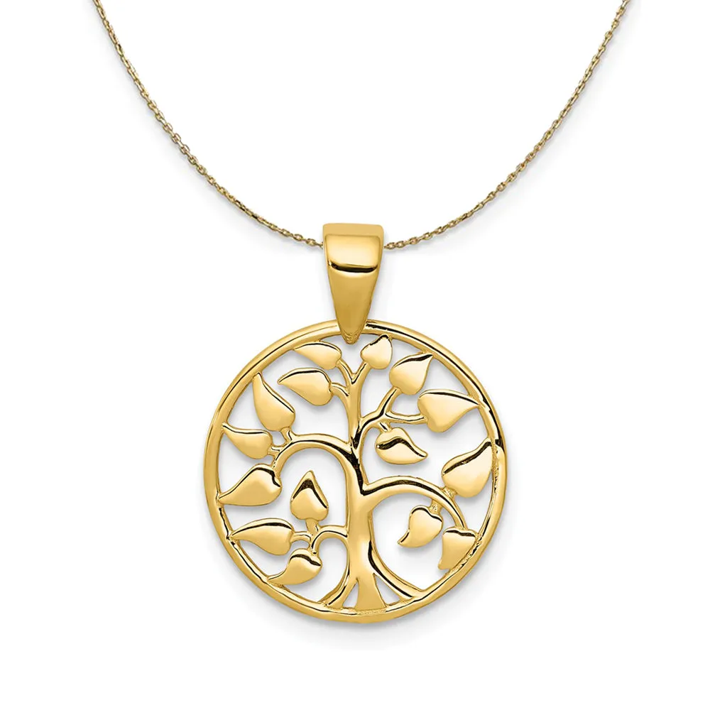 14k Yellow Gold Heart Leaf Tree of Life Necklace