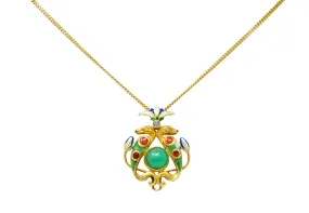 1920's Egyptian Revival Diamond Enamel 14 Karat Gold Serpent Pendant Necklace