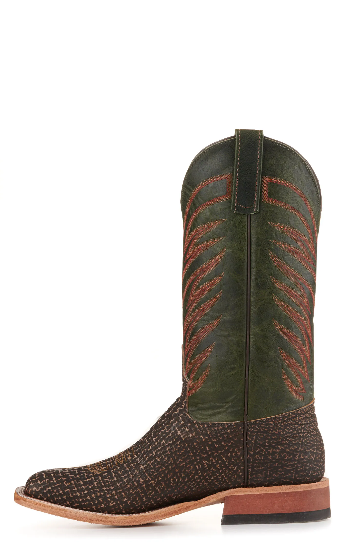 Anderson Bean Men's Emerald Green and Tan Safari Shark Wide Square Toe Cowboy Boots