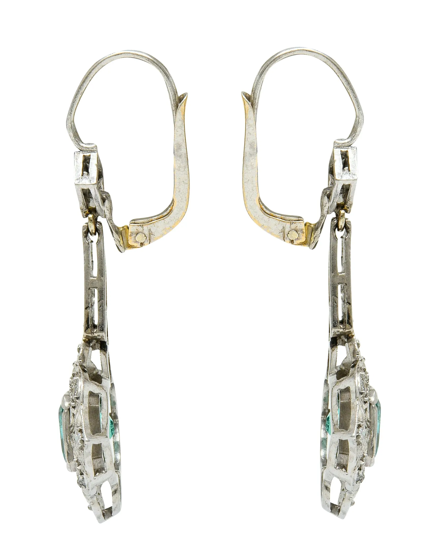 Art Deco 2.34 CTW Emerald Diamond Platinum Drop Earrings