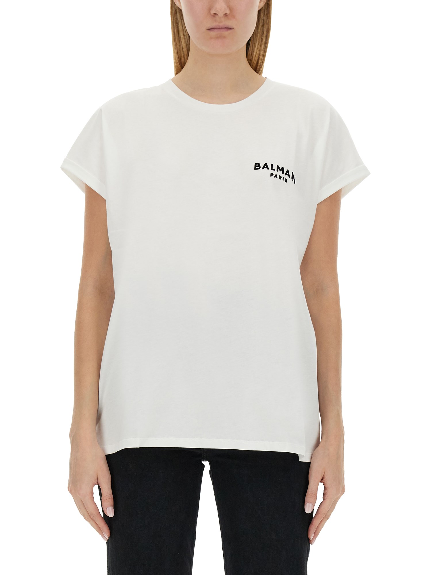 BALMAIN    FLOCKED LOGO T-SHIRT