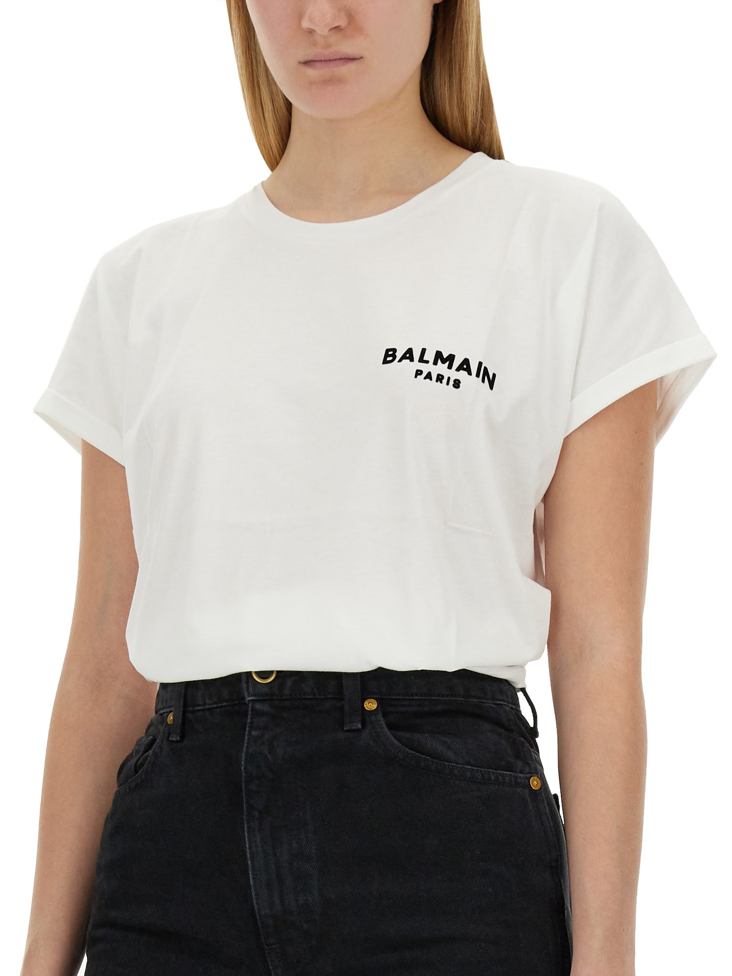 BALMAIN    FLOCKED LOGO T-SHIRT