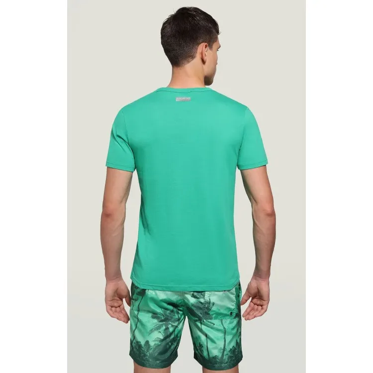 Bikkembergs TROPICAL LANDSCAPE T-Shirt Maniche Corte In Cotone Con Stampa Verde