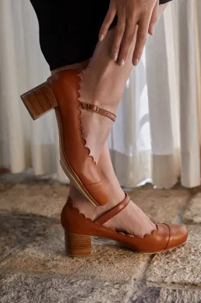 Bonita Mary Jane Leather Heels in Vintage Camel