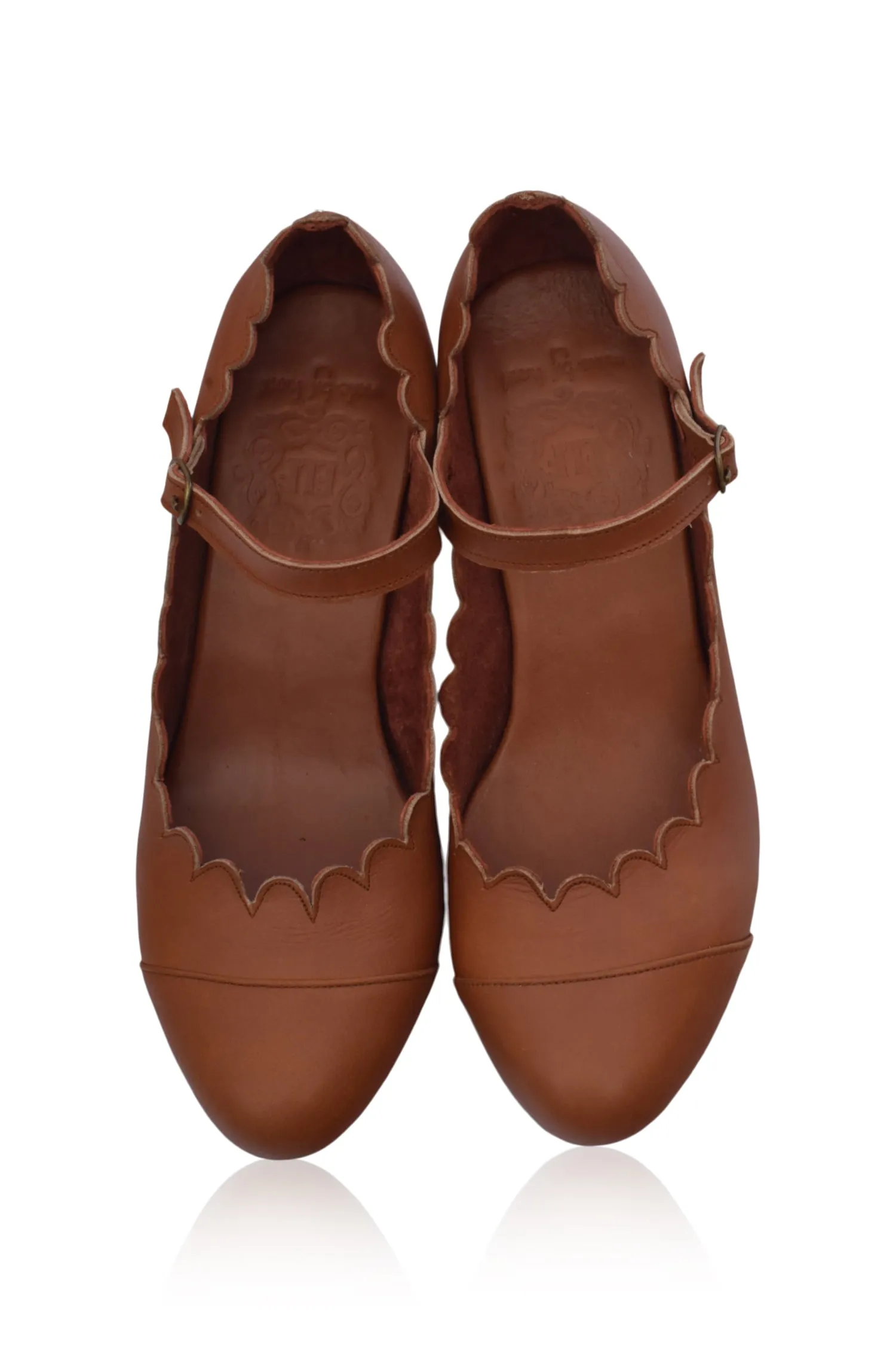 Bonita Mary Jane Leather Heels in Vintage Camel