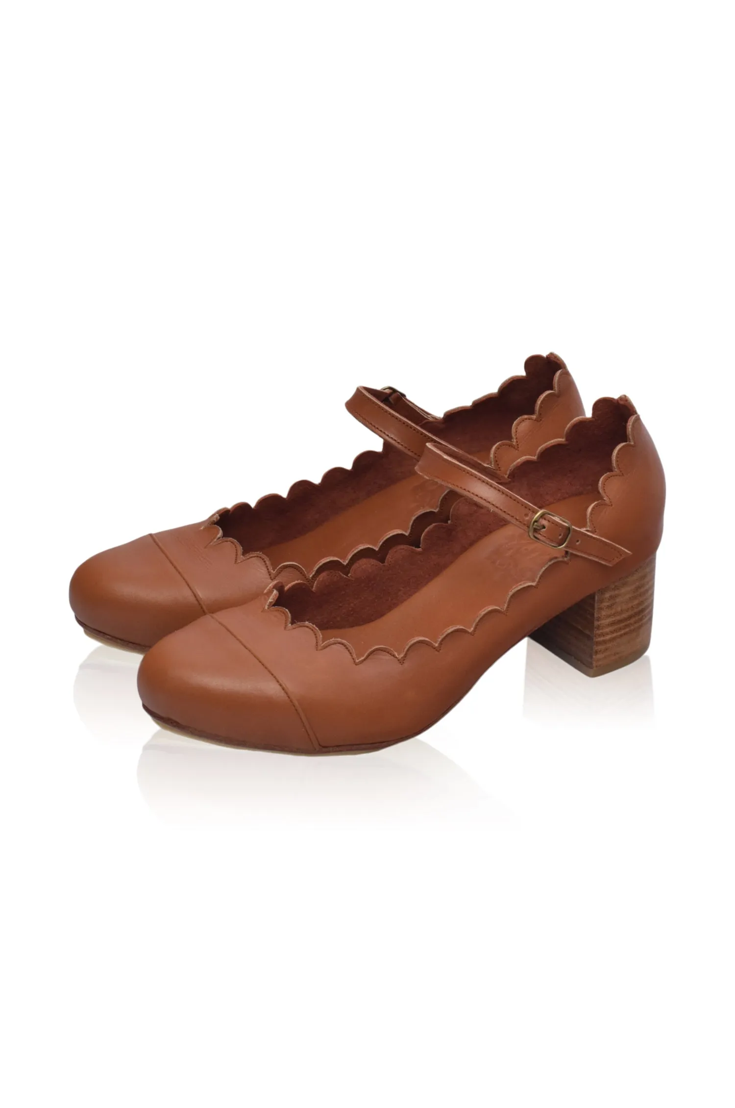 Bonita Mary Jane Leather Heels in Vintage Camel