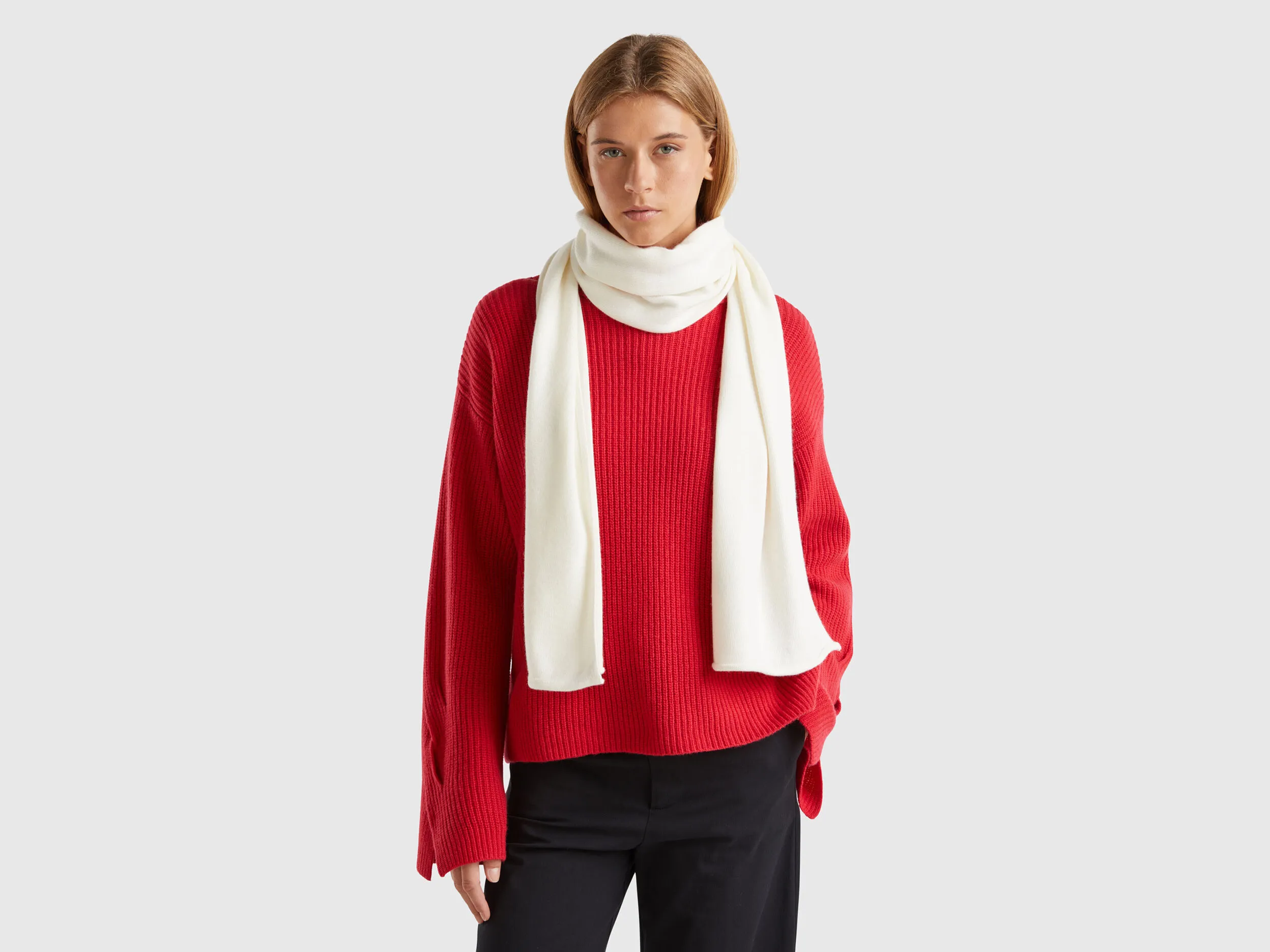 Cashmere blend scarf - Creamy White | Benetton