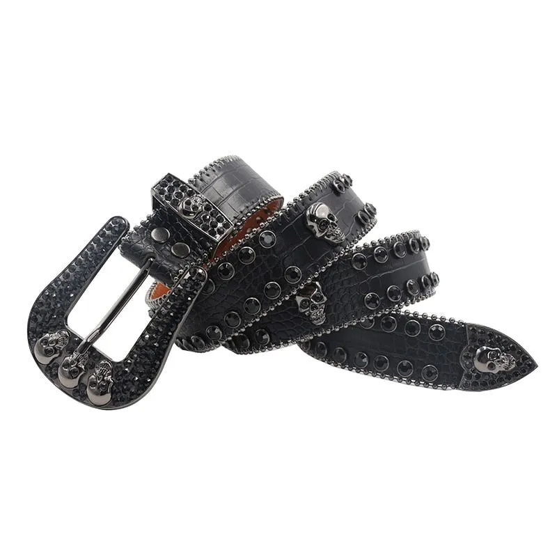 Casual Women's Solid Crystal Diamond Rhinestones Pin Buckle Belt