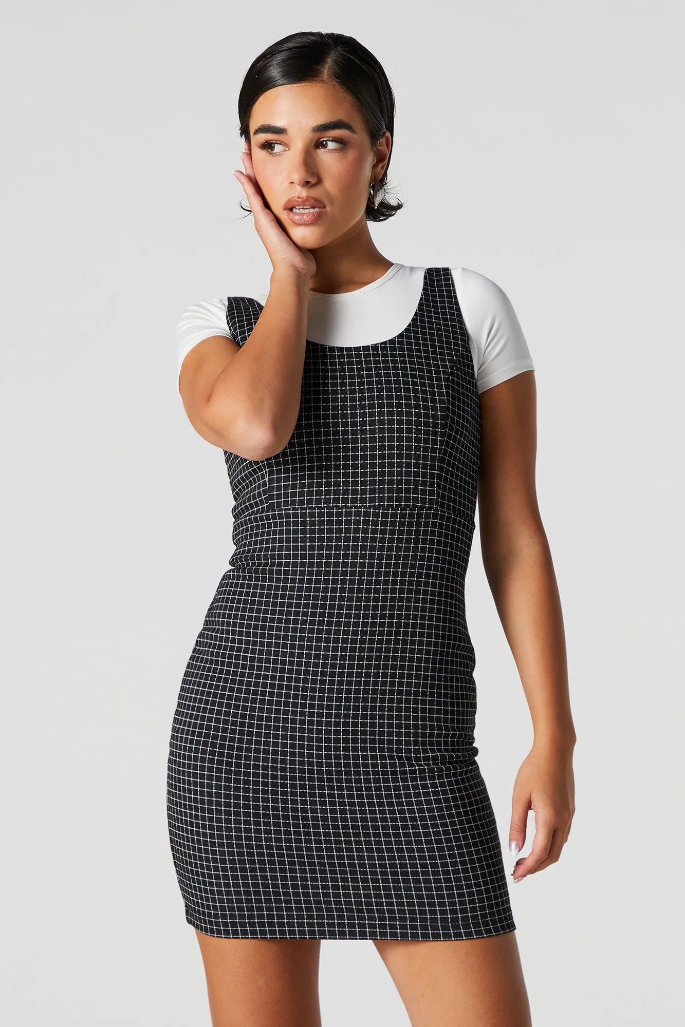 Checkered Scoop Neck Mini Dress