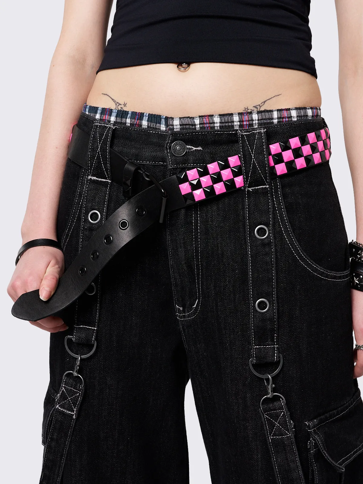 Checkerstrike Pink Black Studded Belt