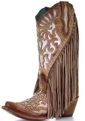 Corral Saddle Lamb Inlay & Embroidery Western Boot