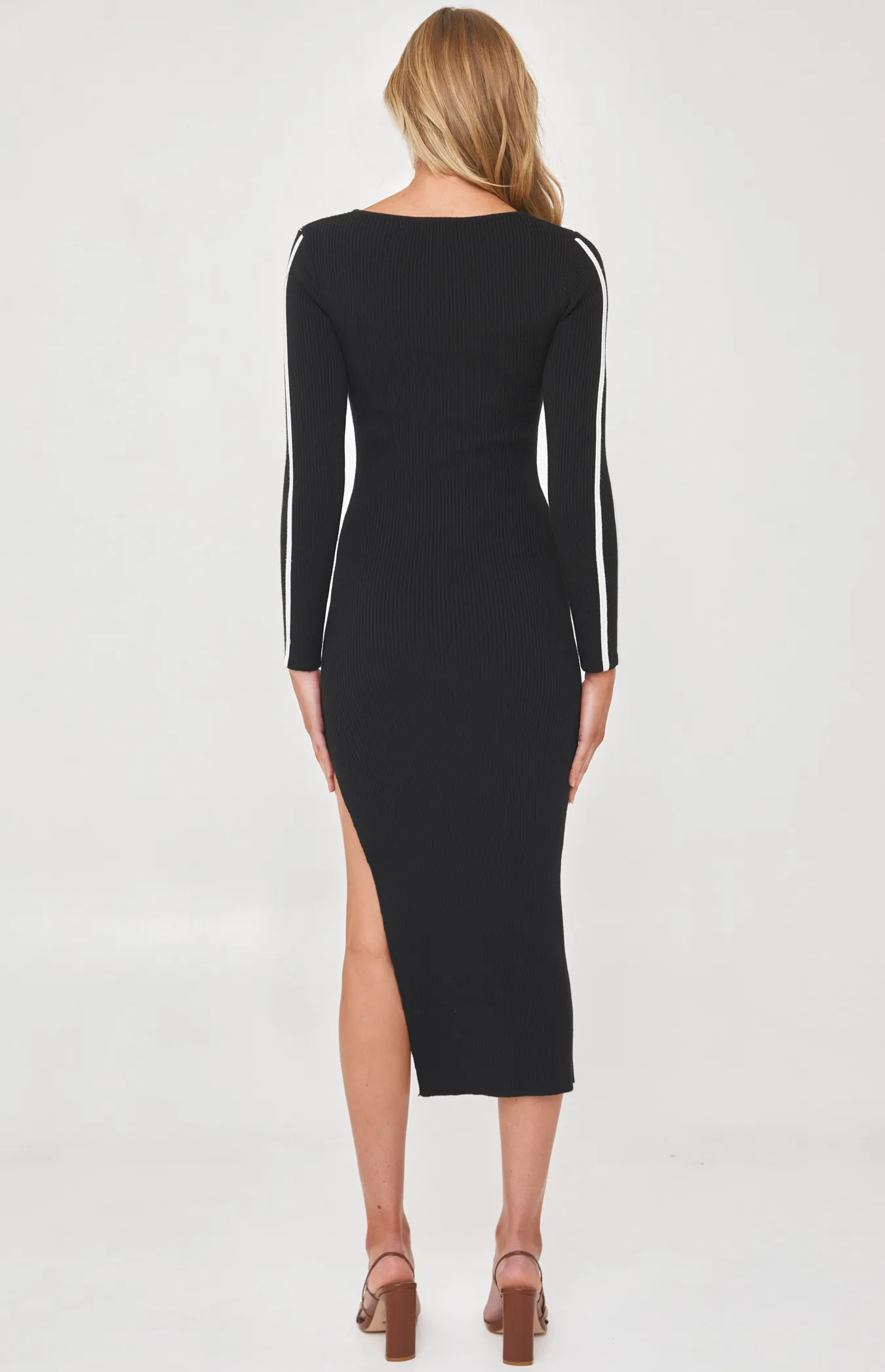 Cut Out Neckline Contrast Binding Detail Midi Dress (SKN599)