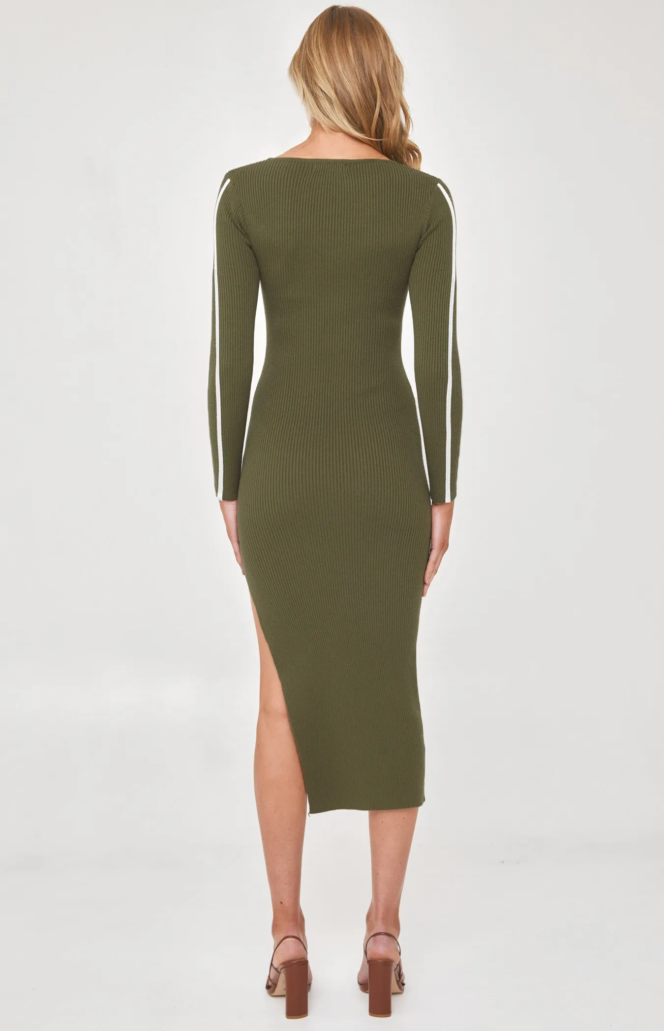 Cut Out Neckline Contrast Binding Detail Midi Dress (SKN599)