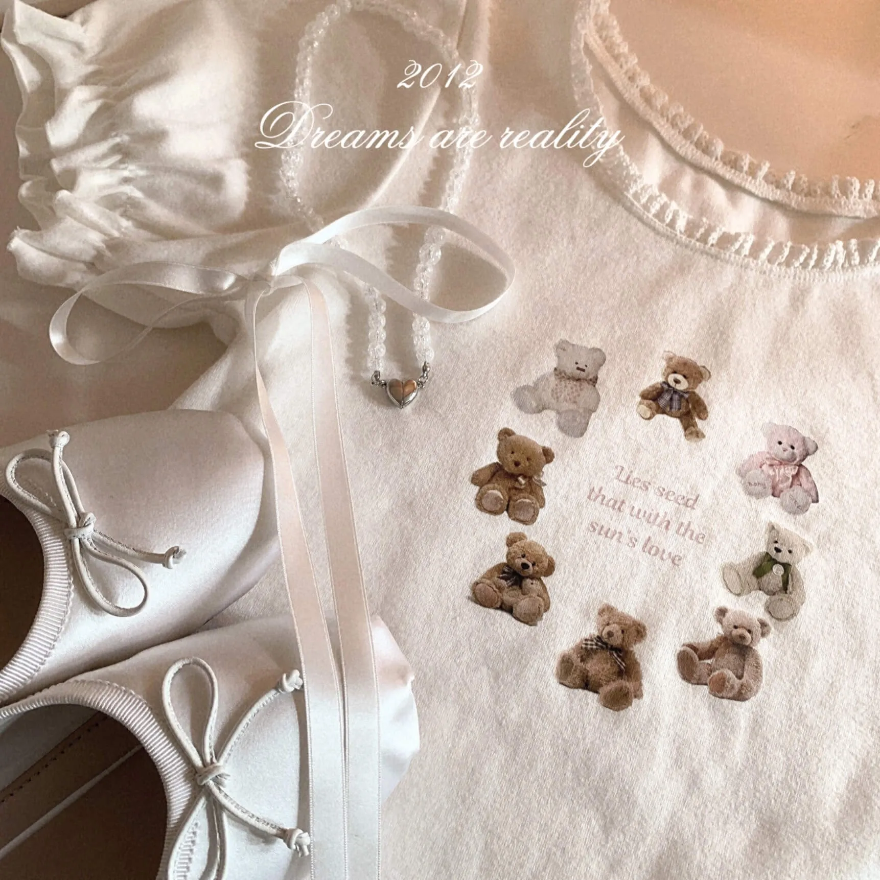 Cute cream bear girly ballet T-shirt BY3311