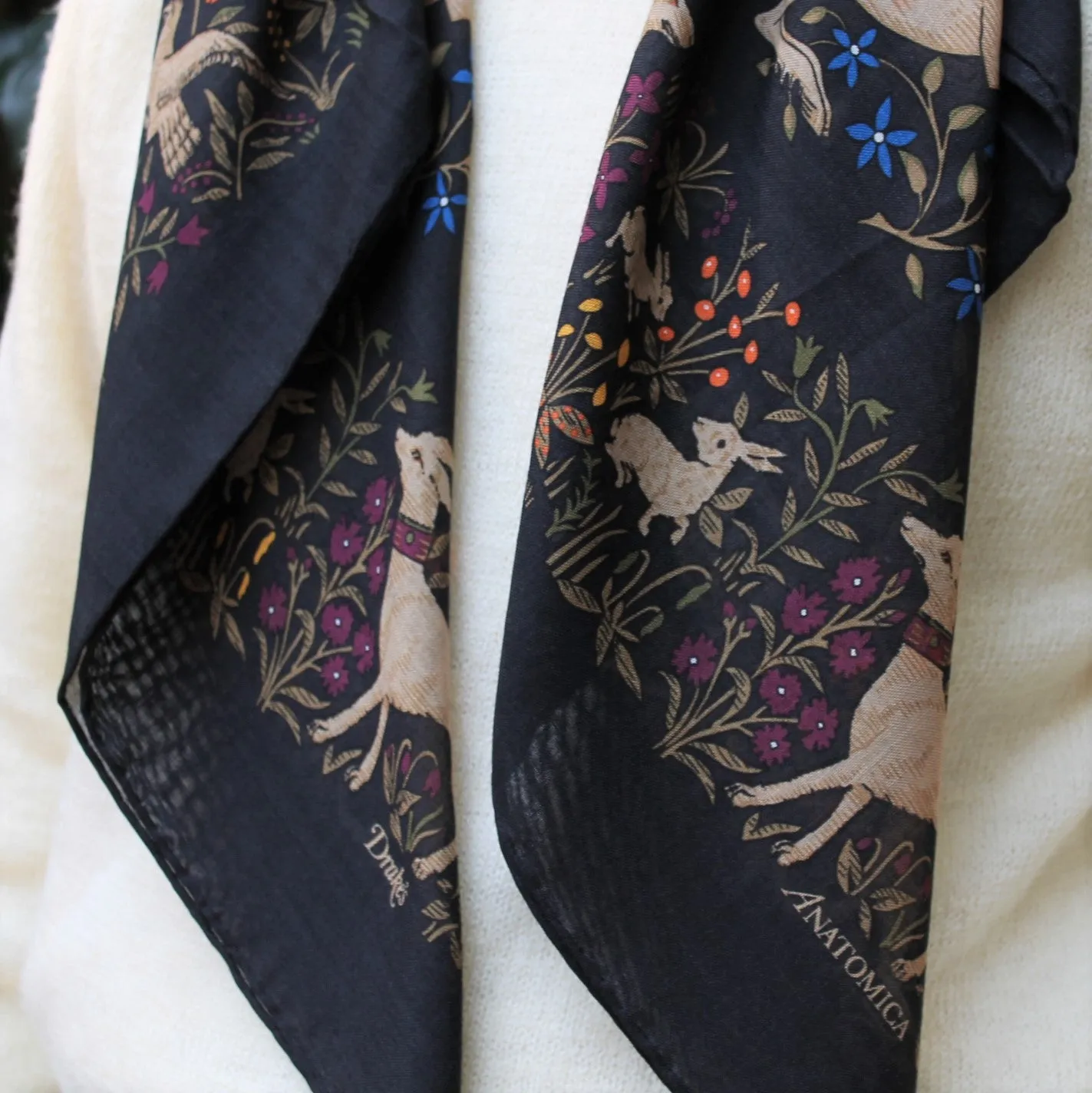 DRAKE'S SQUARE SCARF UNICORN BLACK