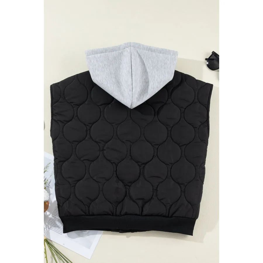 Drawstring Zip Up Hooded Vest Coat