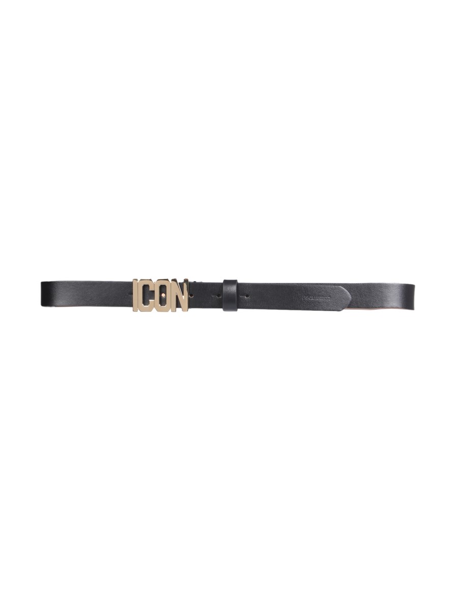 DSQUARED    LEATHER BELT WITH ICON PLATE