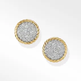 DY Elements Button Stud Earrings in 18K Yellow Gold with Pave Diamonds, 13.6MM