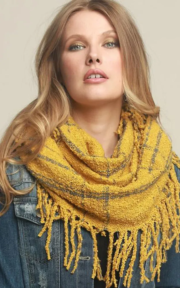 EAS8912 Two Tone Plaid Tassel Infinity Scarf