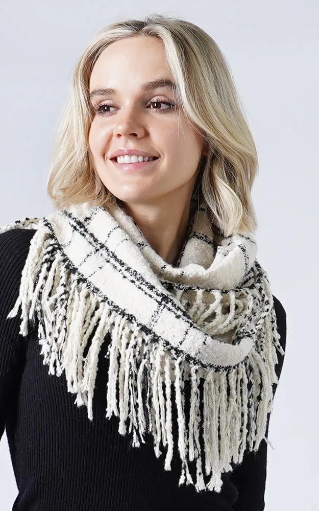 EAS8912 Two Tone Plaid Tassel Infinity Scarf