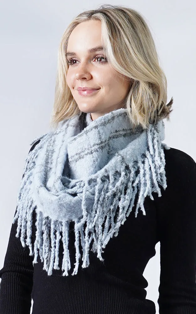 EAS8912 Two Tone Plaid Tassel Infinity Scarf