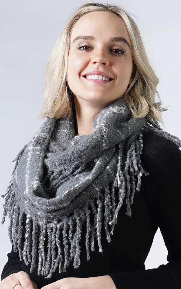 EAS8912 Two Tone Plaid Tassel Infinity Scarf