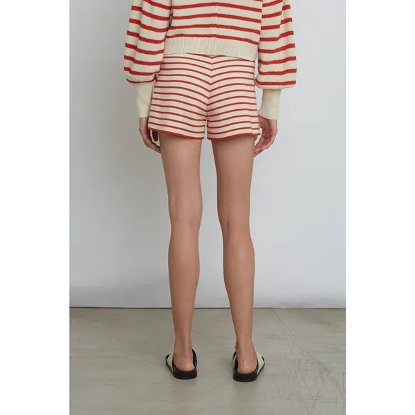 Eleven Six Women's Lea Double-Knit Stripe Short, Ivory & Tomato