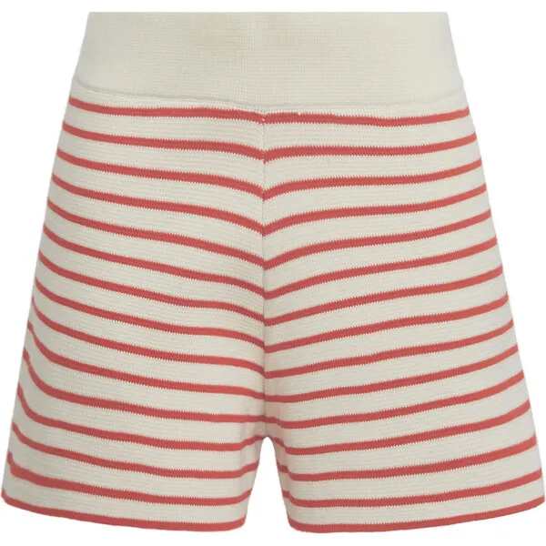 Eleven Six Women's Lea Double-Knit Stripe Short, Ivory & Tomato