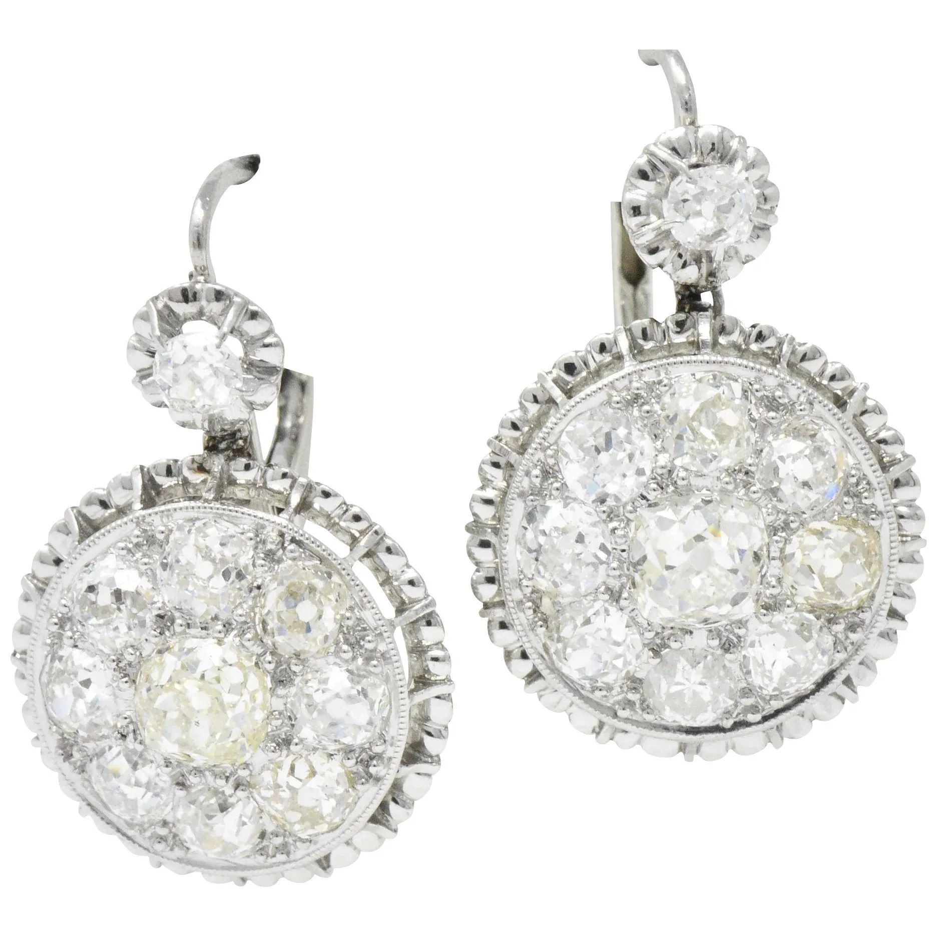 Exceptional Edwardian 4.09 CTW Diamond Platinum Drop Earrings