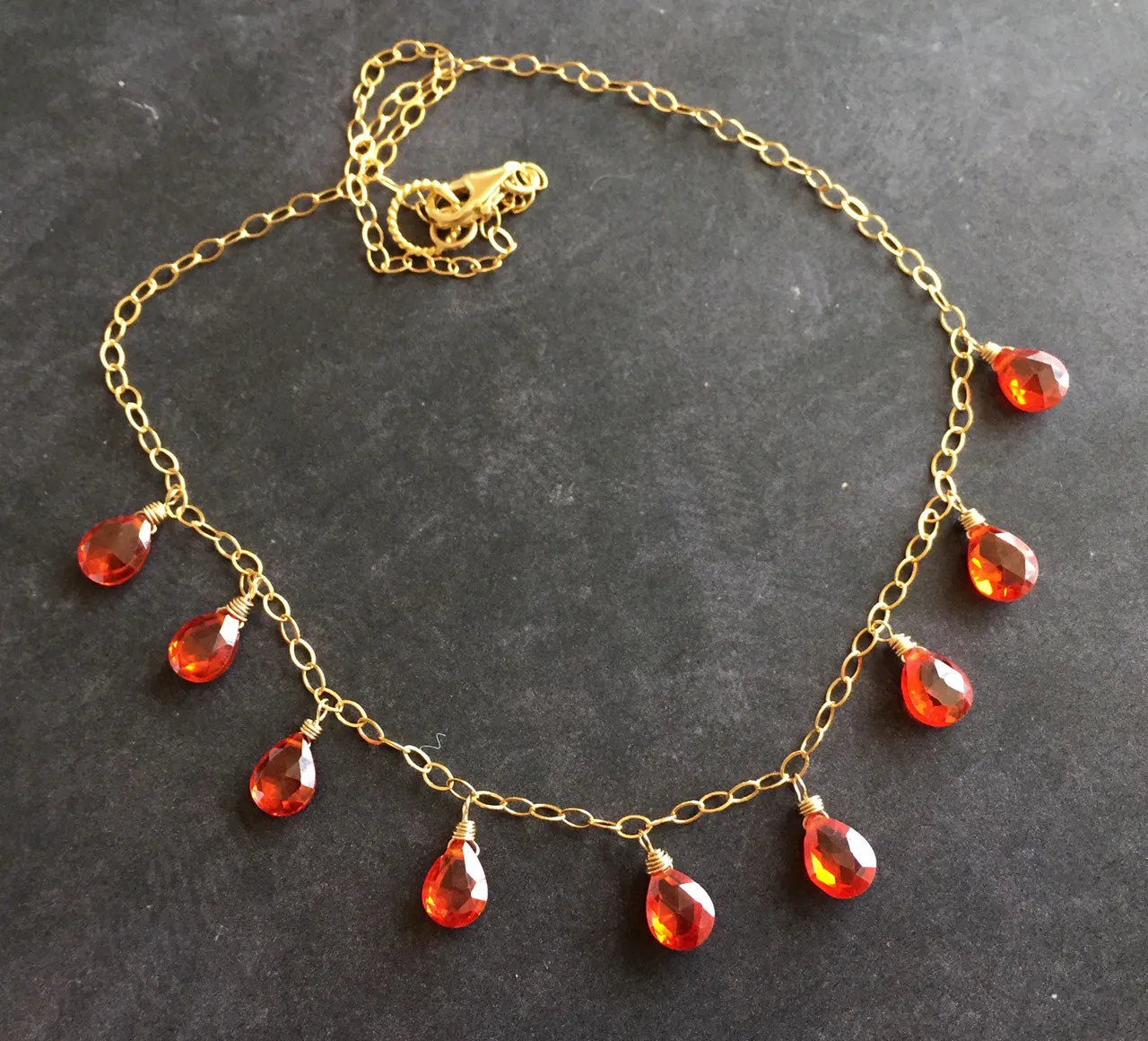 Fire Opal CZ Necklace, Gold filled