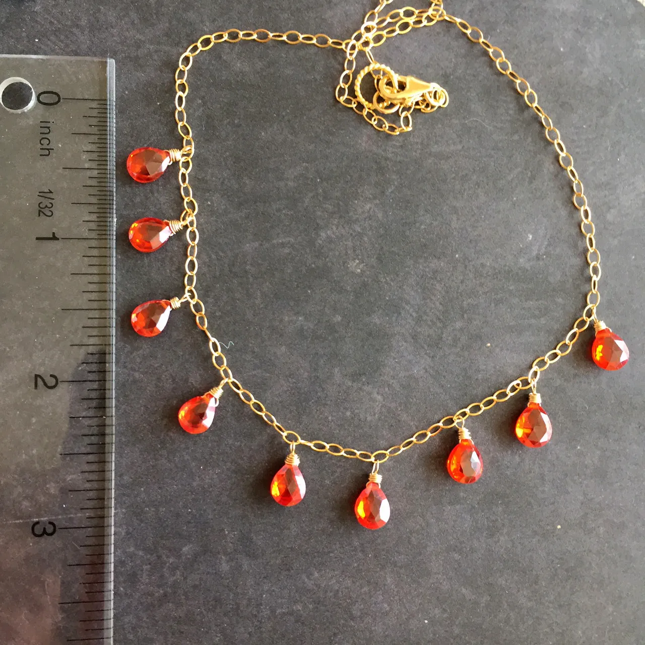 Fire Opal CZ Necklace, Gold filled