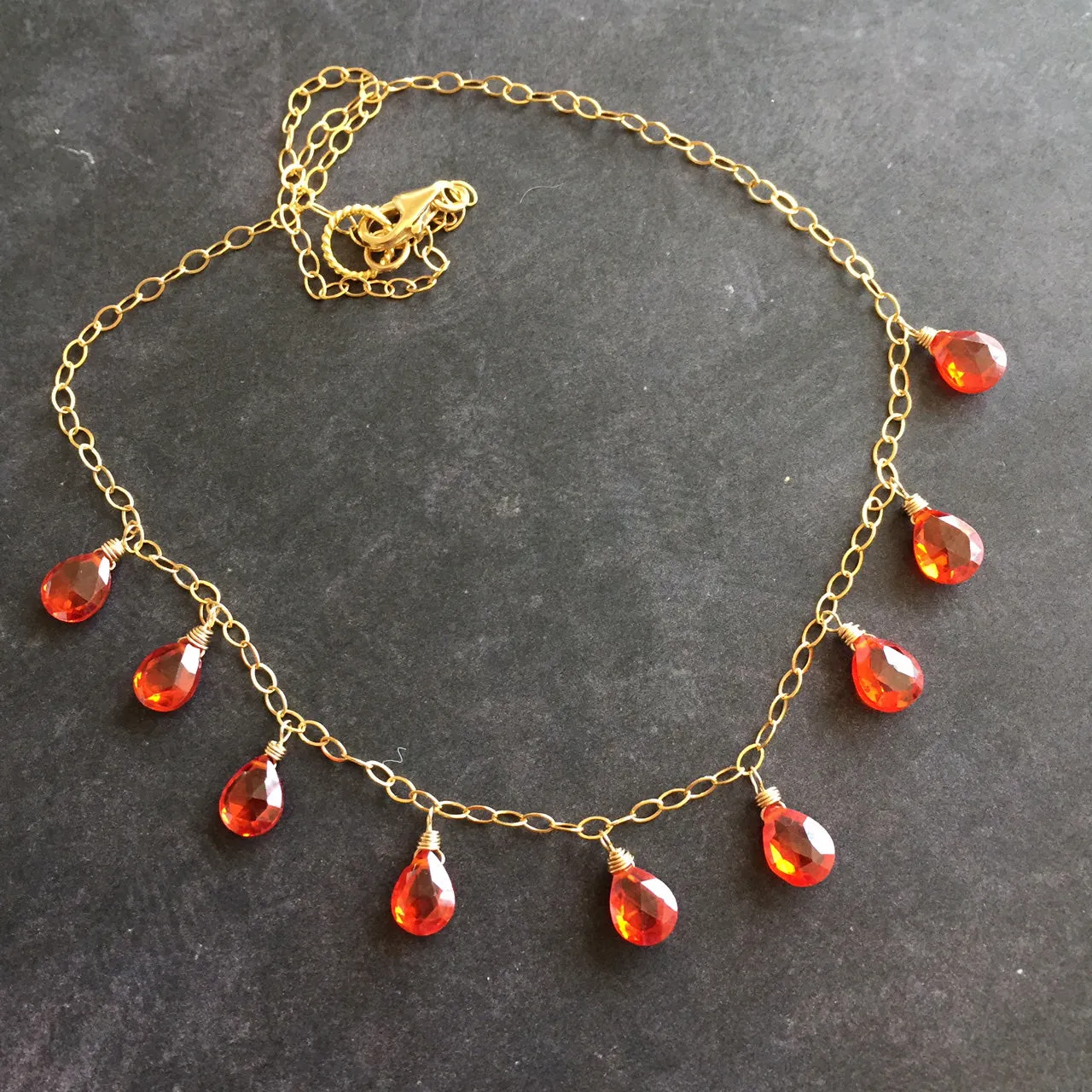 Fire Opal CZ Necklace, Gold filled