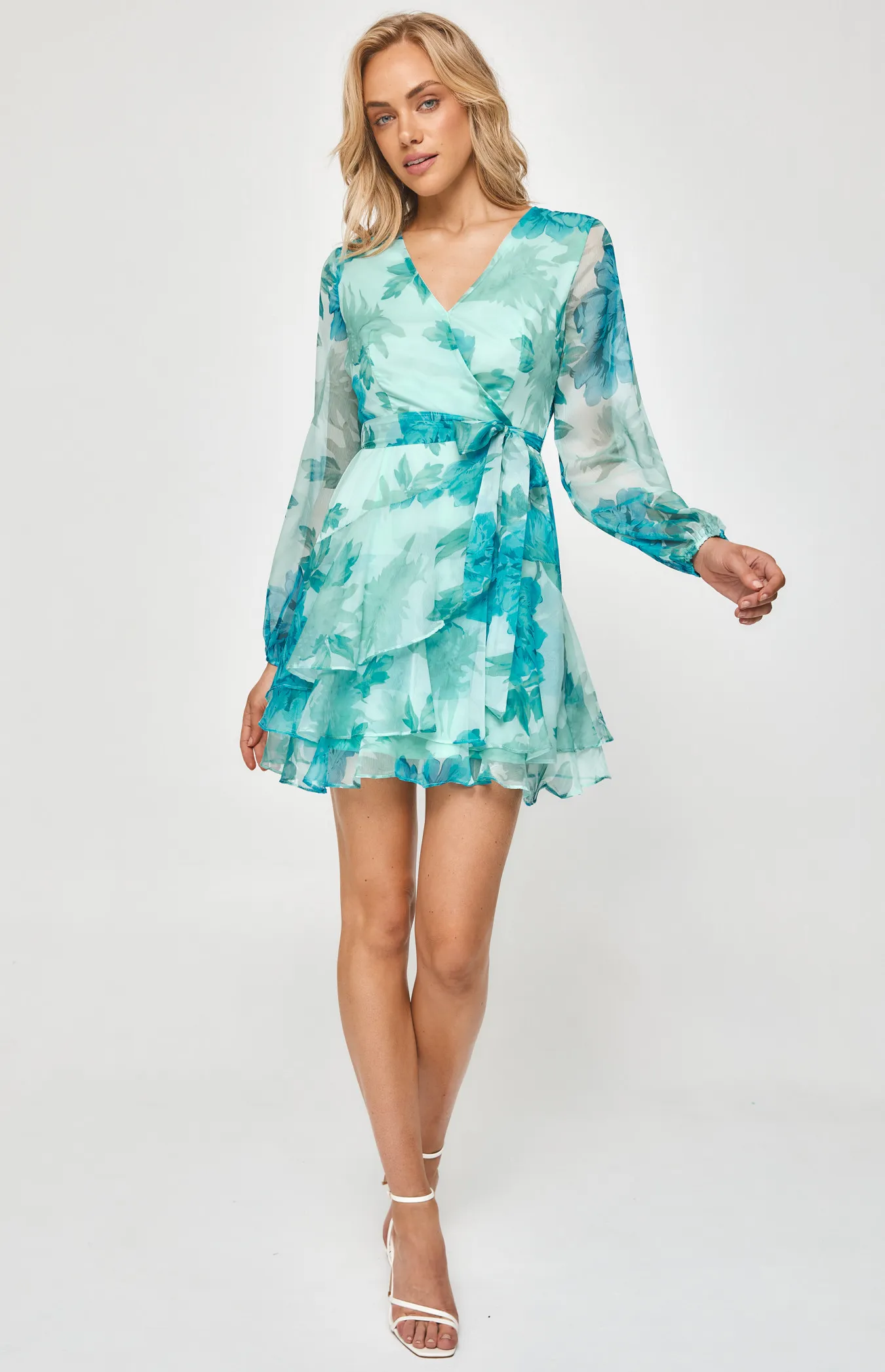 Floral Chiffon Dress with Ruffle Hem (SDR840-2A)