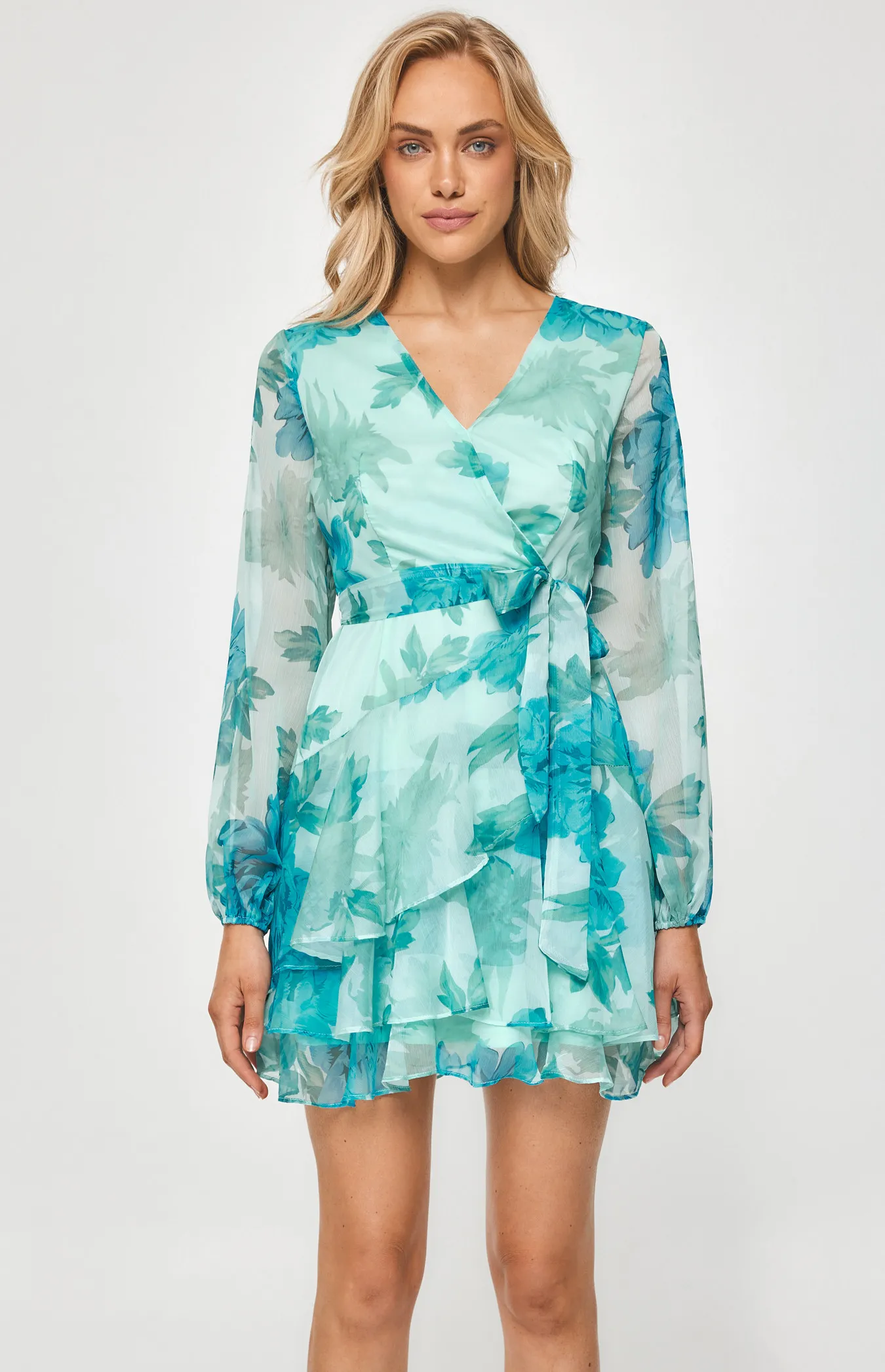 Floral Chiffon Dress with Ruffle Hem (SDR840-2A)