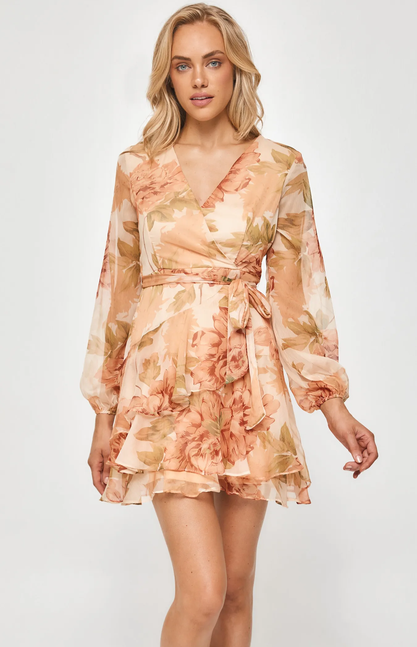 Floral Chiffon Dress with Ruffle Hem (SDR840-2A)