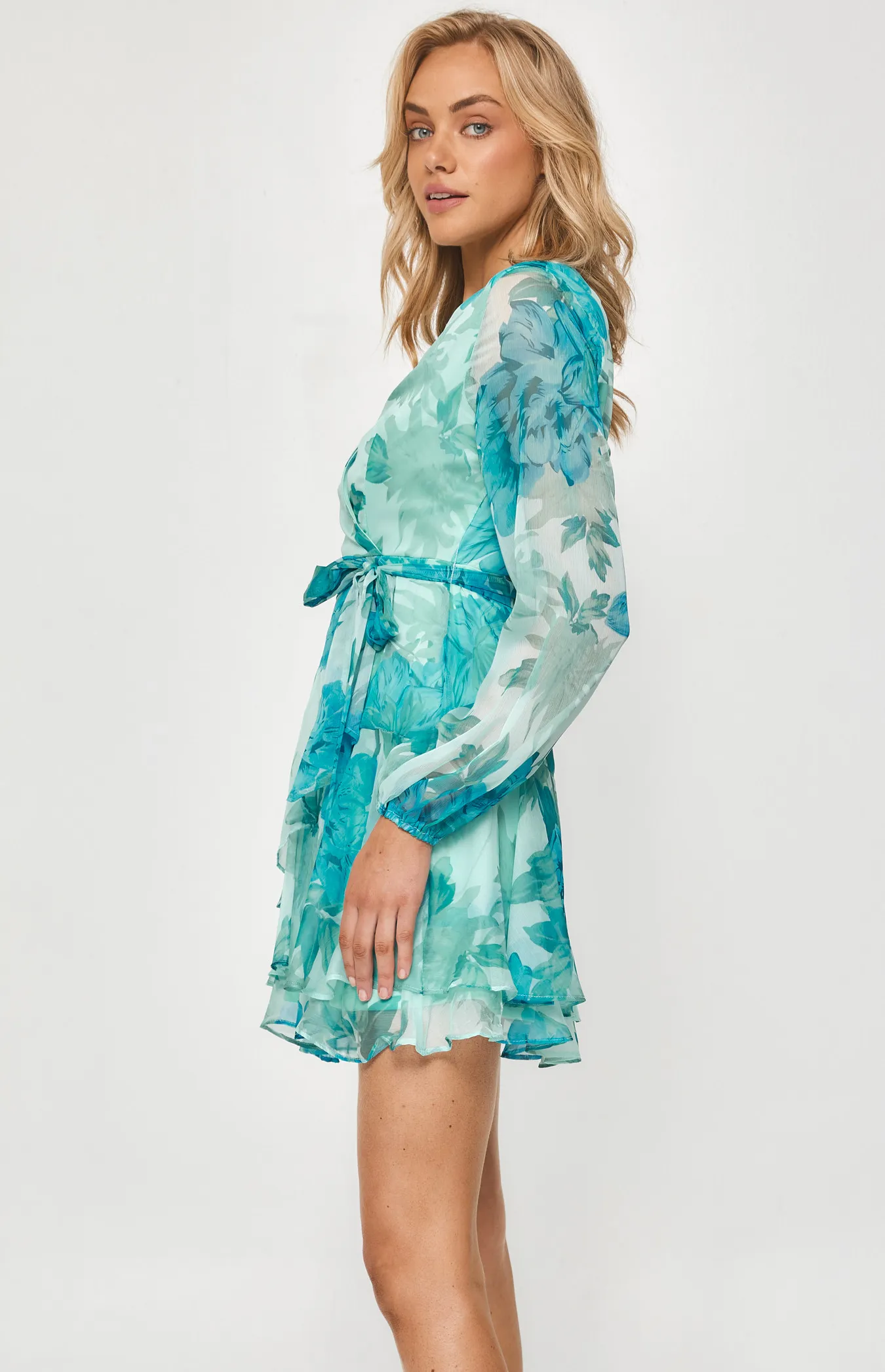 Floral Chiffon Dress with Ruffle Hem (SDR840-2A)