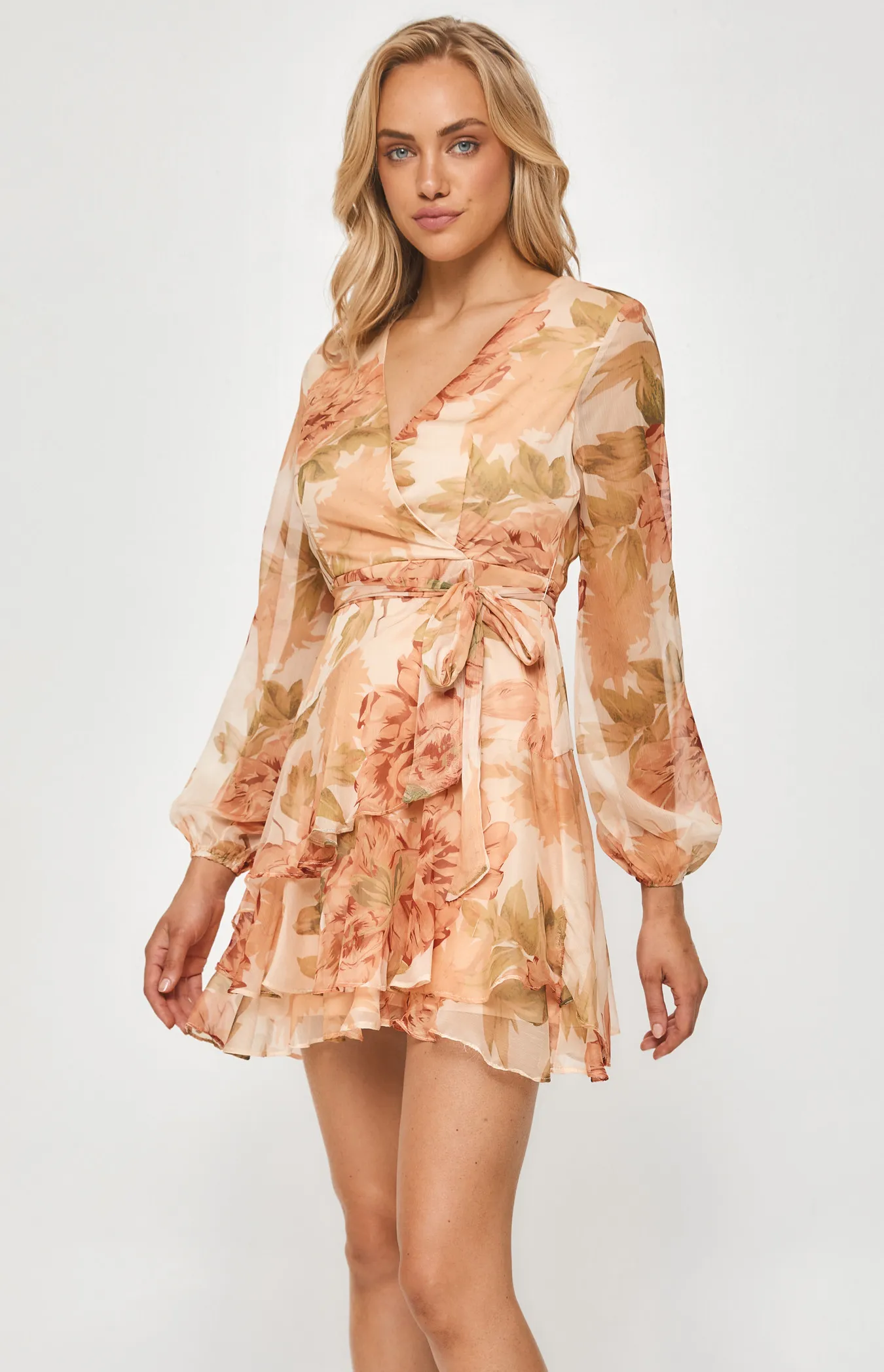 Floral Chiffon Dress with Ruffle Hem (SDR840-2A)