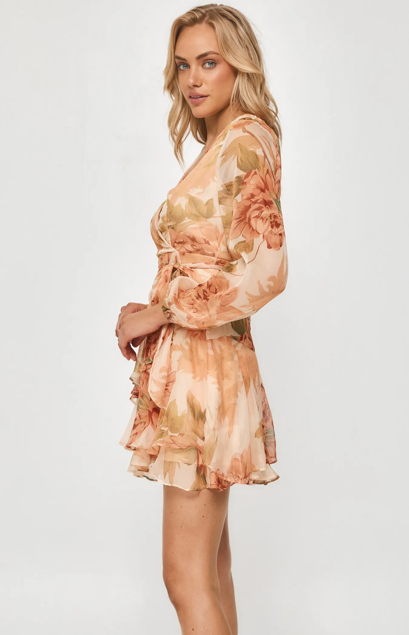 Floral Chiffon Dress with Ruffle Hem (SDR840-2A)