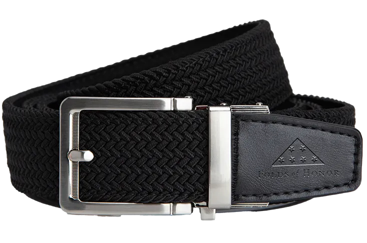 FoH Braided Black Stamped Tip, 1 3/8 Strap, Golf Belt