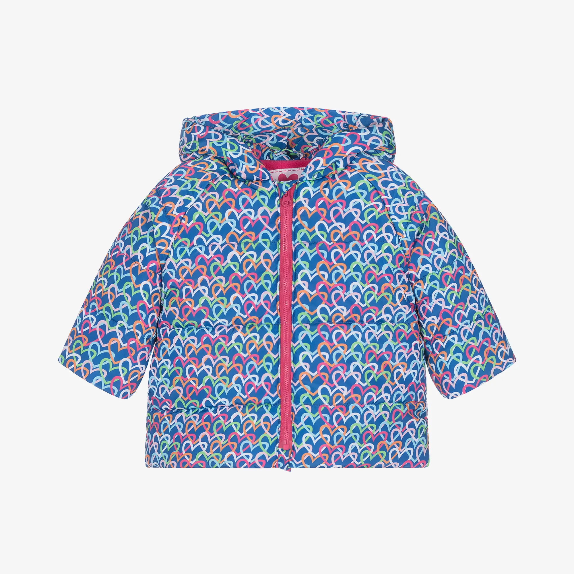 Girls Blue Heart Print Puffer Coat