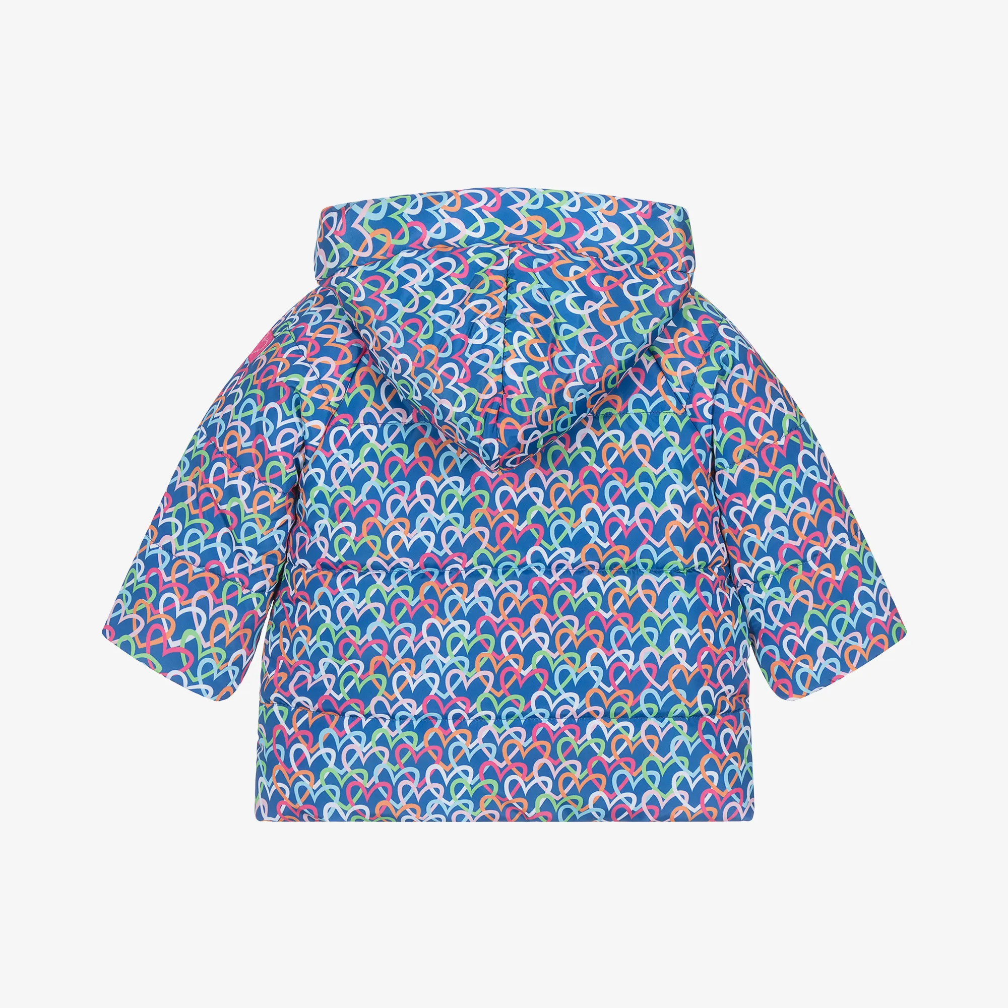 Girls Blue Heart Print Puffer Coat