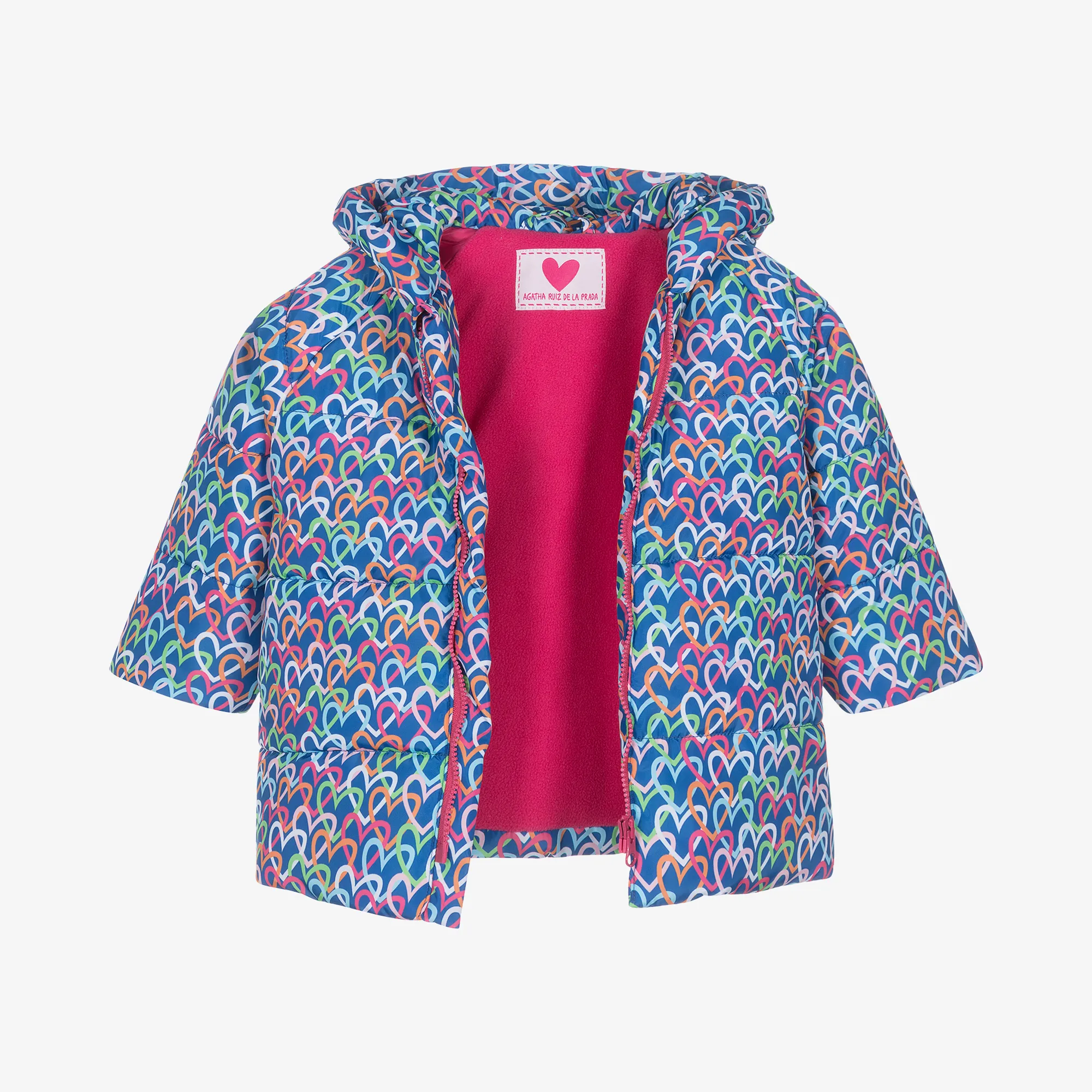 Girls Blue Heart Print Puffer Coat