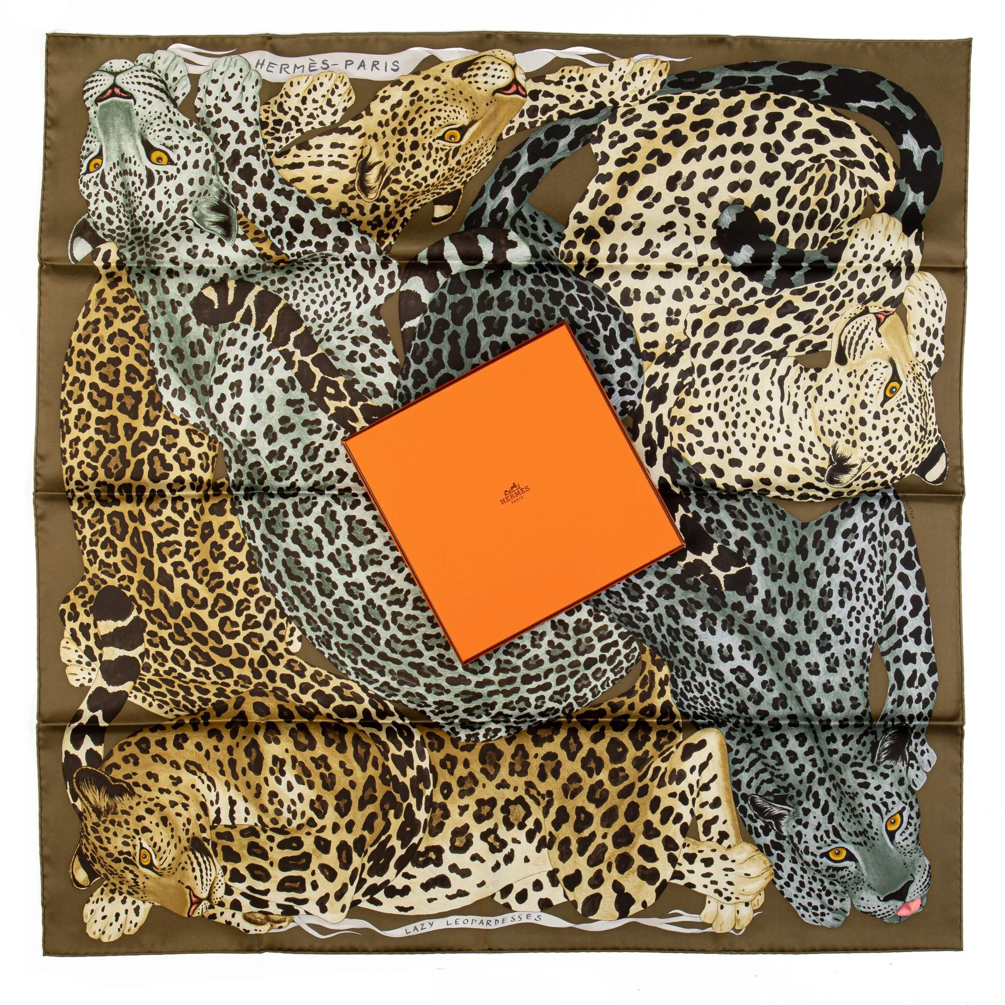 Hermès Lazy Leopardess Silk Scarf Bronze