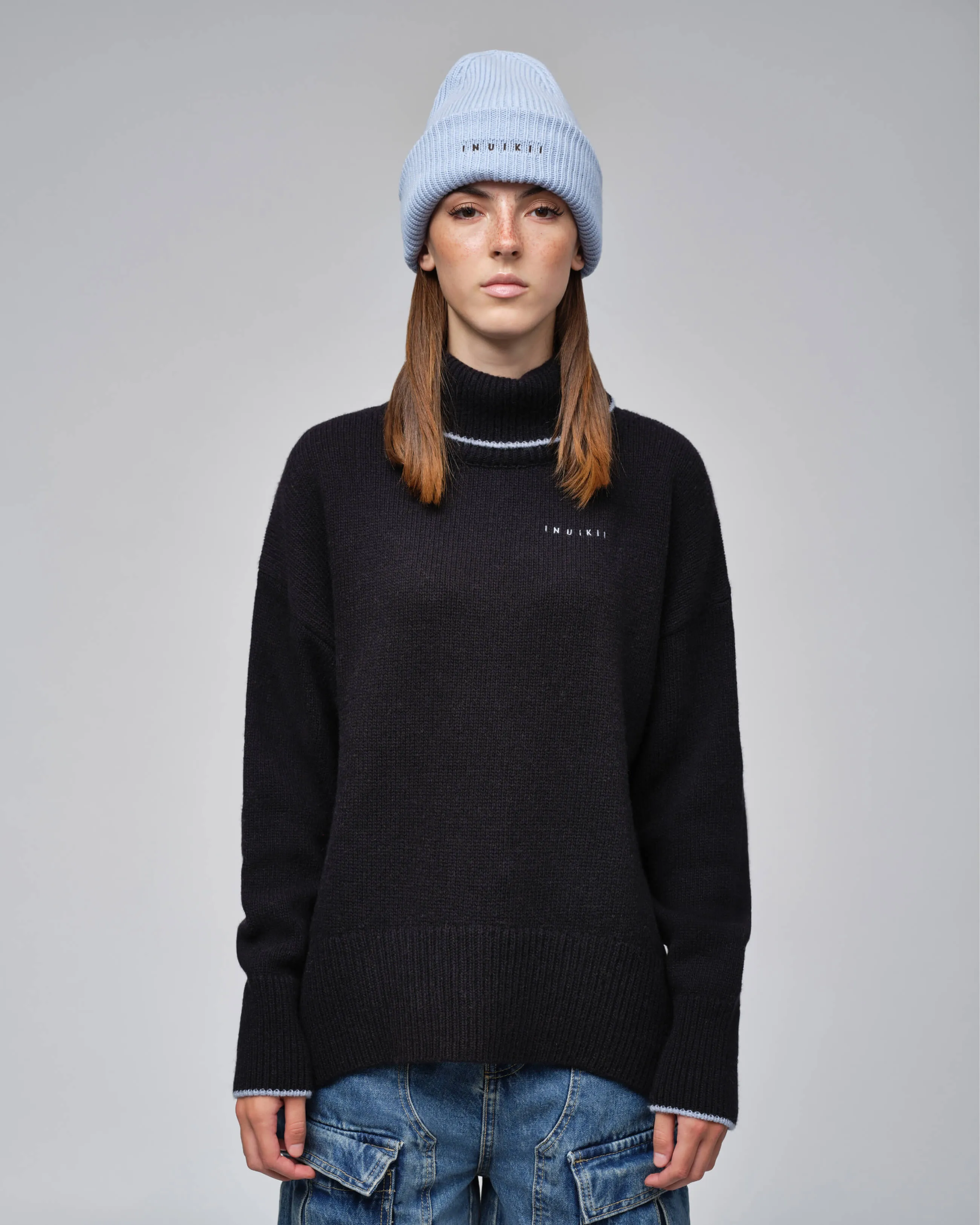  High Neck Knit Sweater Black 