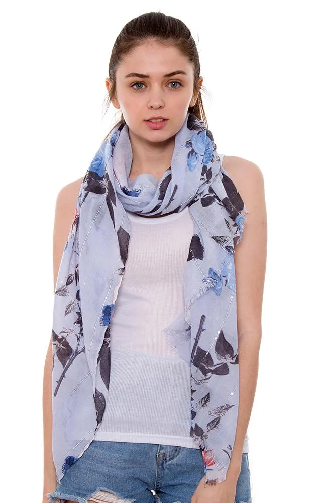 JS1236 Floral Glitters Print Oblong Scarf