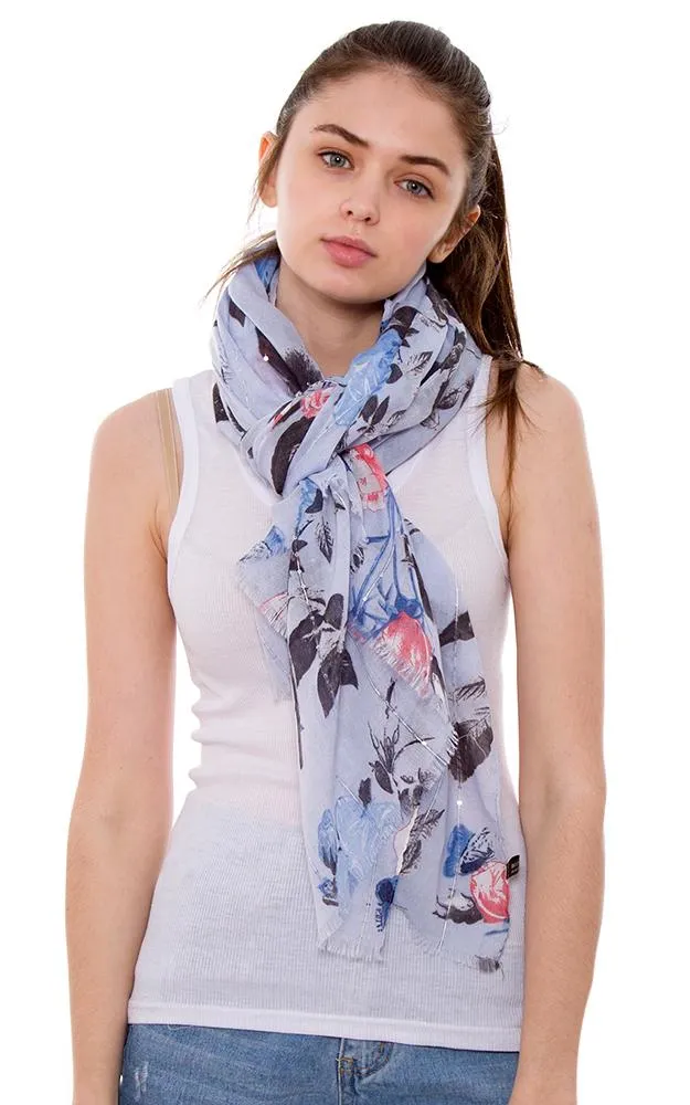 JS1236 Floral Glitters Print Oblong Scarf